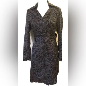 Kirna Zabete Black Leopard/Lipstick Kisses Belted Trench Coat